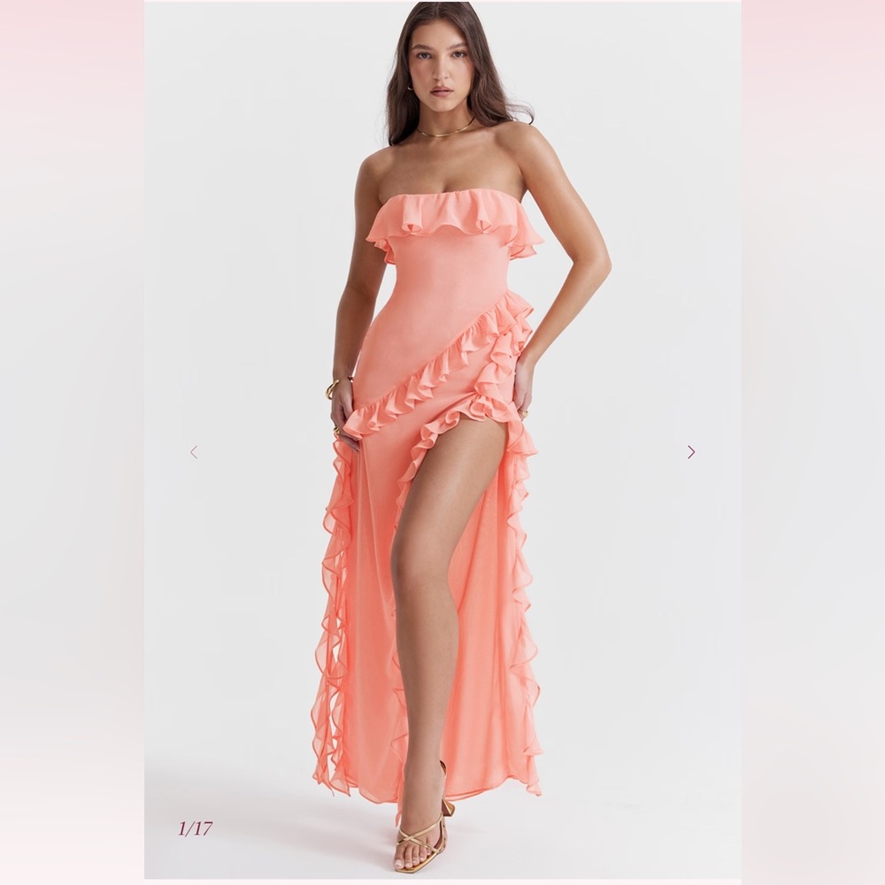House of CB Sarina Peach Ruffle maxi Dress size large